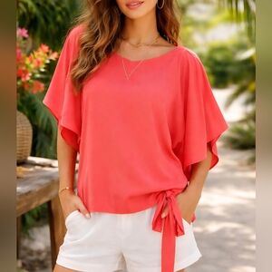 NWT $748 100% Silk Wingate Top Small Coral Blouse Tiffany